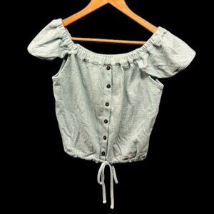 Madewell Texture & Thread Top Women’s Mint Green Off Shoulder Button Front M